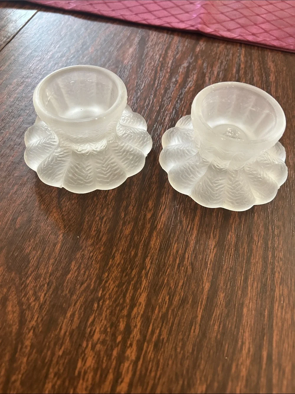 Vintage Versatile Frosted Glass Floral Tea Light or Taper Candle Holders (3 ea)